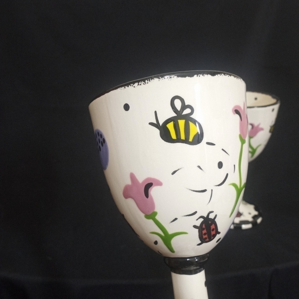 Two Hand Painted Goblets by Bette Abrams Made in the USA - Picture 11 of 13